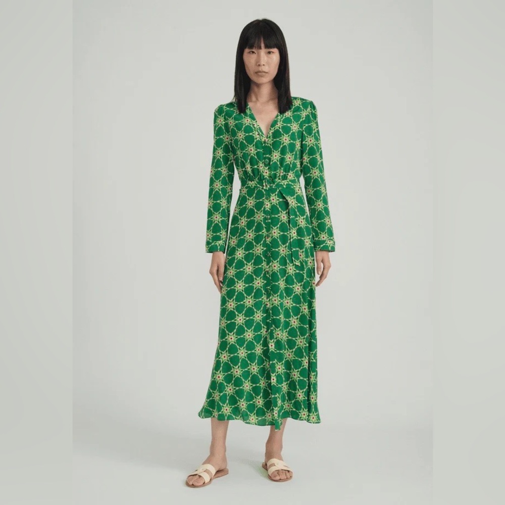 Saloni Lea Shirt Dress in Green Nebula